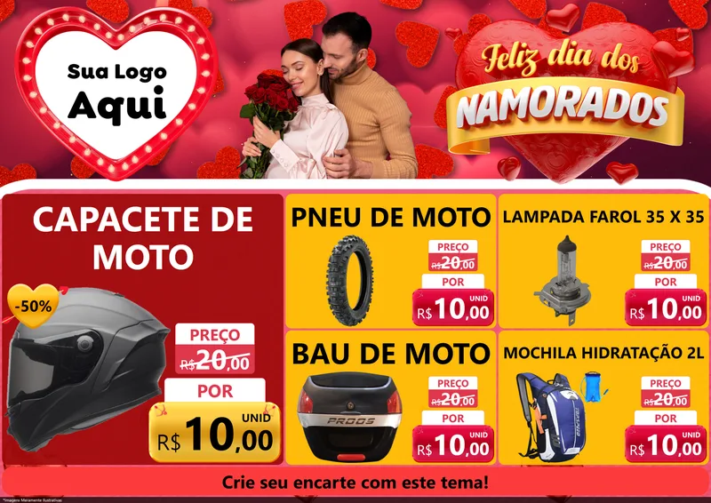 Modelo de Encarte para Encarte A4 Horizontal com o tema Feliz Dia Dos Namorados para Moto peças