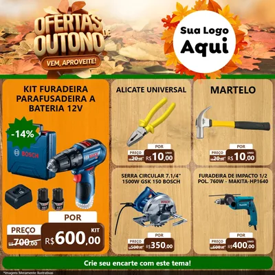 Modelo de Rede Social para Feed Facebook com o tema Ofertas de Outono - Vem, Aproveite! para Maquinas e Ferramentas