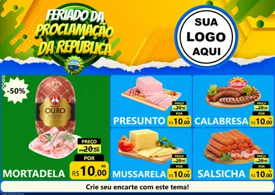 Modelo de Encarte para Encarte A4 Horizontal com o tema Feriado da Proclamação da República para Frios e Laticínios