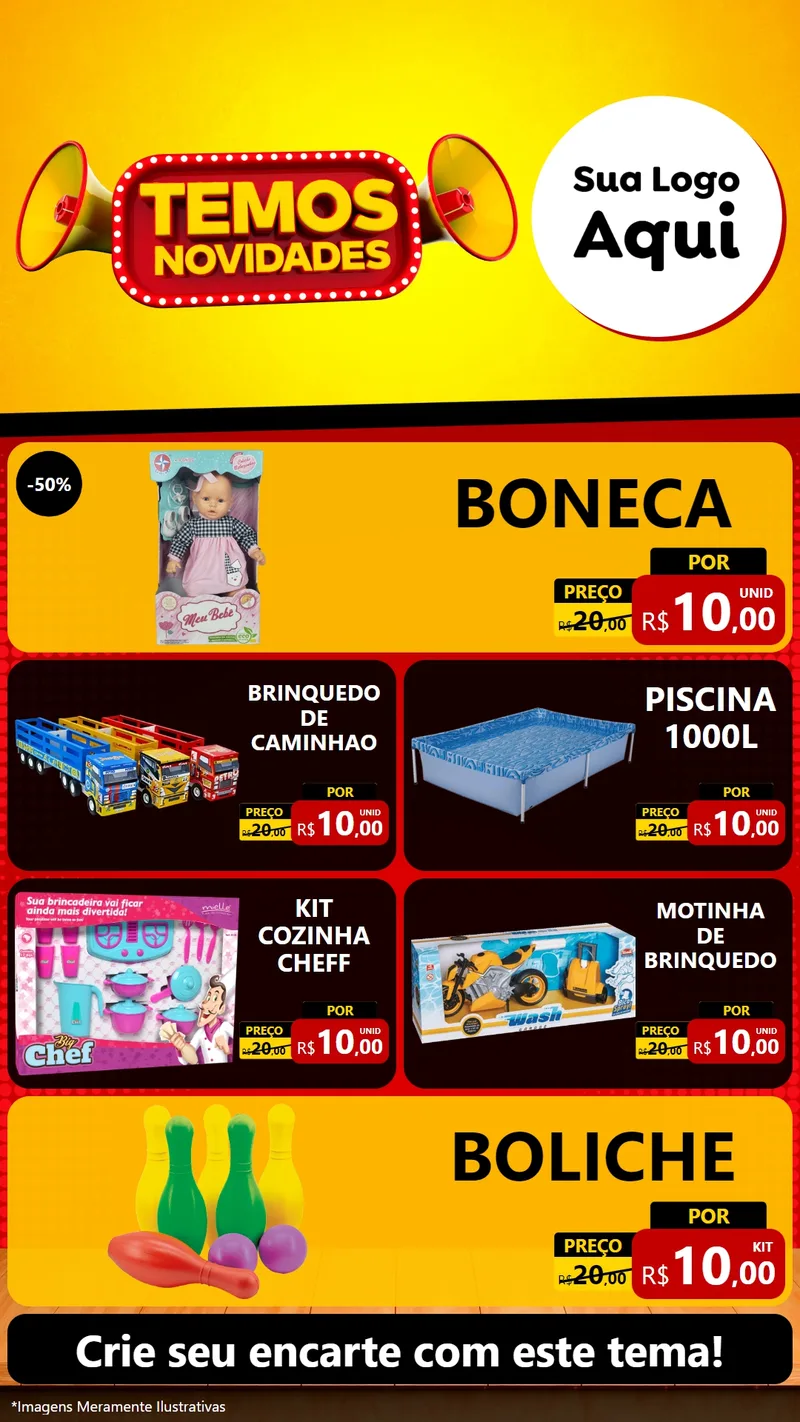 Modelo de TV para TV Vertical com o tema Temos Novidades para Brinquedos