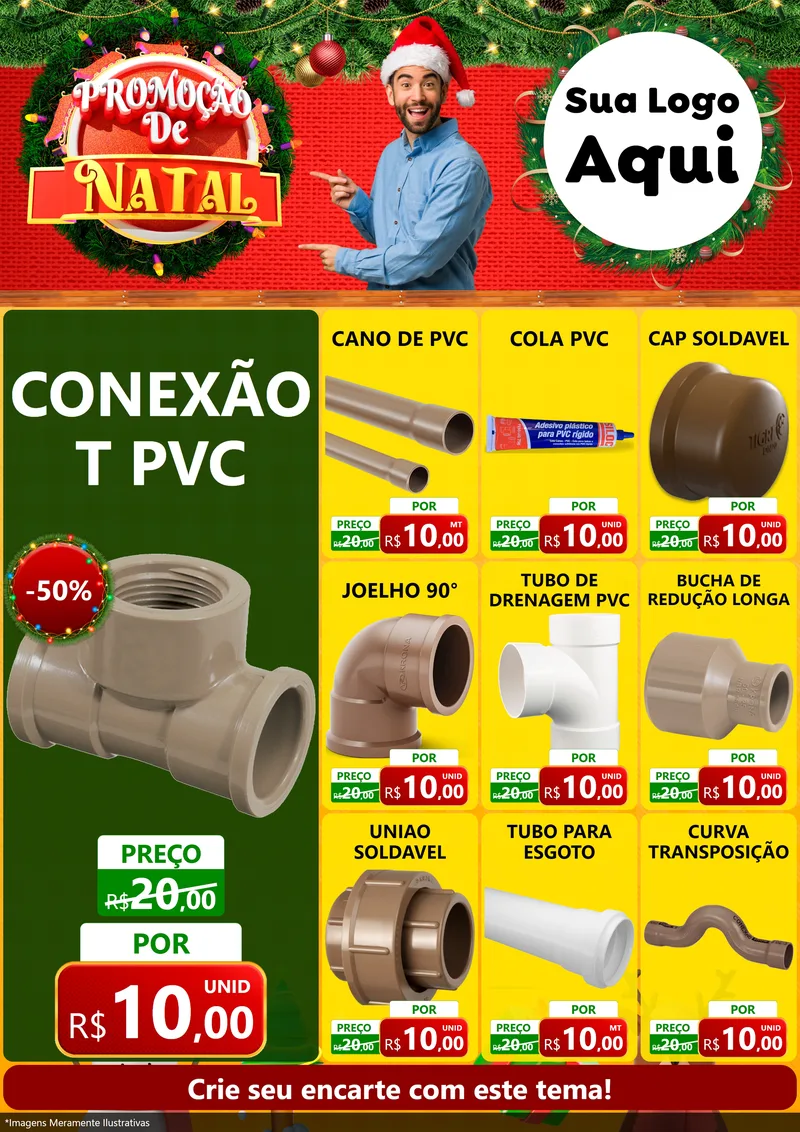 Modelo de Encarte para Encarte A4 Vertical com o tema Promoção de Natal para Tubos e conexões