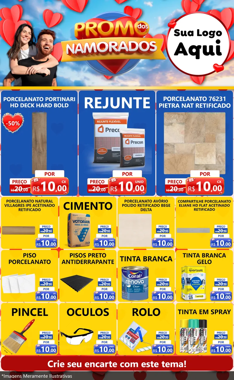 Modelo de Encarte para Encarte Grande com o tema Promo dos Namorados para Pisos e revestimentos