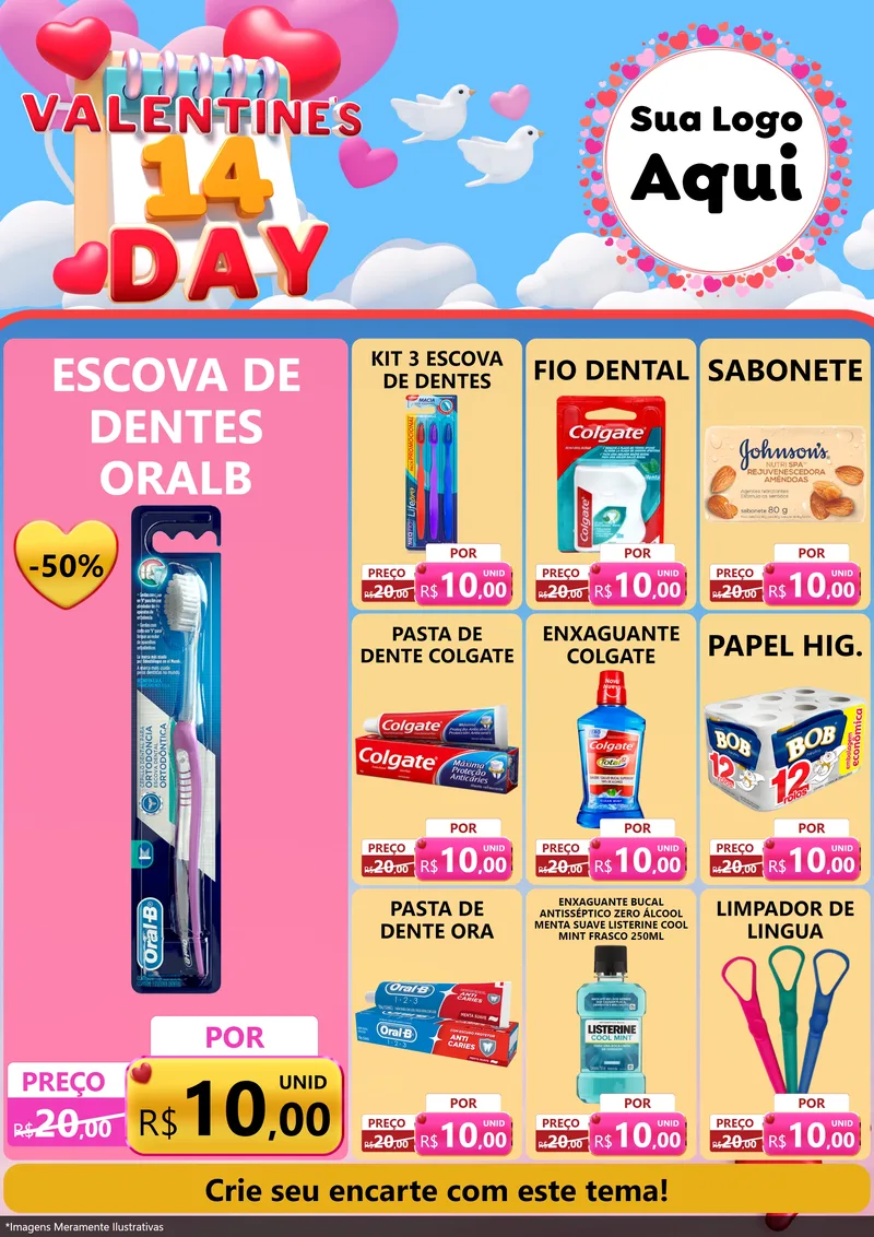 Modelo de Encarte para Encarte A4 Vertical com o tema Valentine's Day para Higiene Pessoal