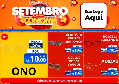 Modelo de Encarte para Encarte A4 Horizontal com o tema Operação Setembro Com Muita Economia para Óticas