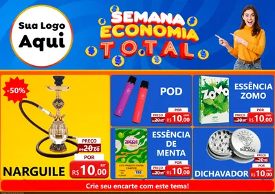 Modelo de Encarte para Encarte A4 Horizontal com o tema Semana Economia Total para Tabacaria