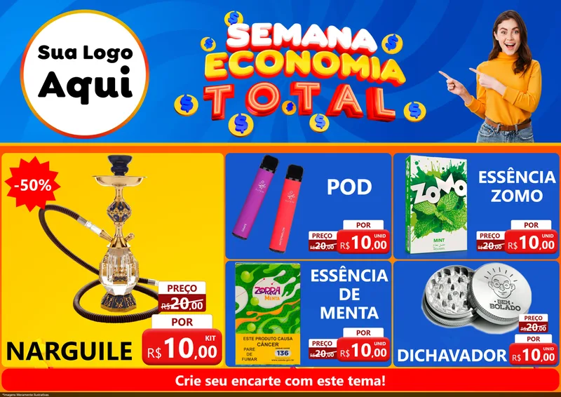 Modelo de Encarte para Encarte A4 Horizontal com o tema Semana Economia Total para Tabacaria
