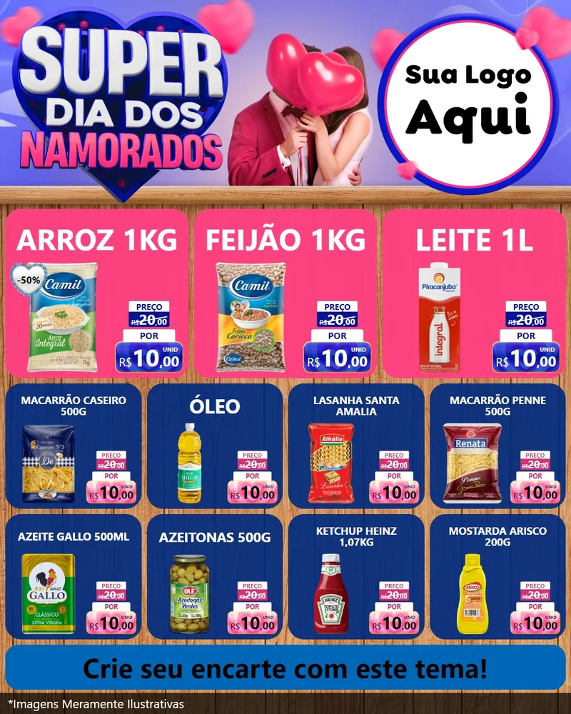 Modelo de Rede Social para Feed Instagram com o tema Super Dia dos Namorados para Supermercado