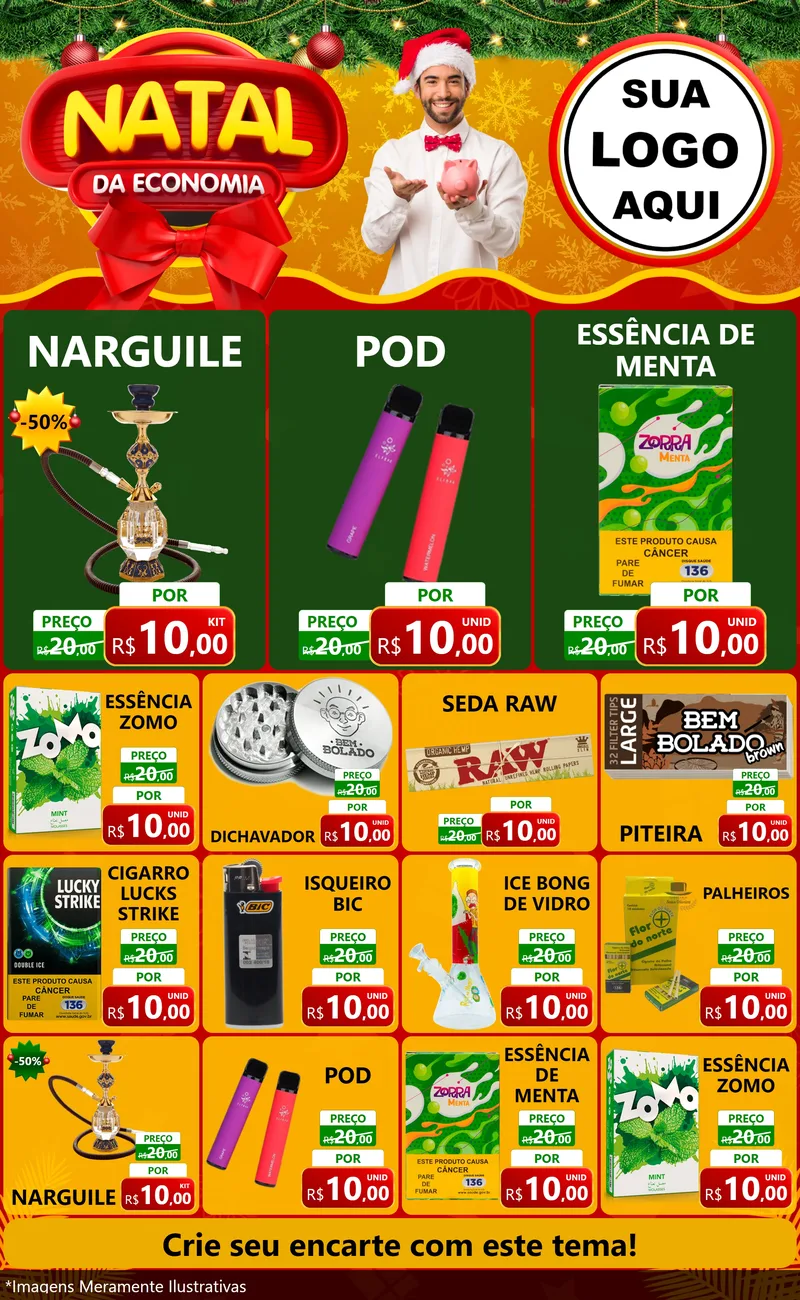 Modelo de Encarte para Encarte Grande com o tema Natal da Economia para Tabacaria