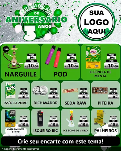 Modelo de Rede Social para Feed Instagram com o tema Promoção de Aniversário - 3 Anos para Tabacaria