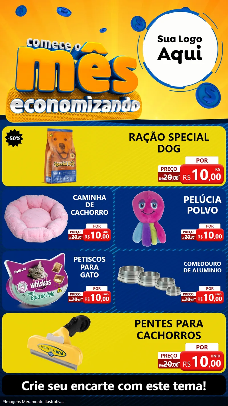 Modelo de TV para TV Vertical com o tema Comece O Mês Economizando para Pet Shop