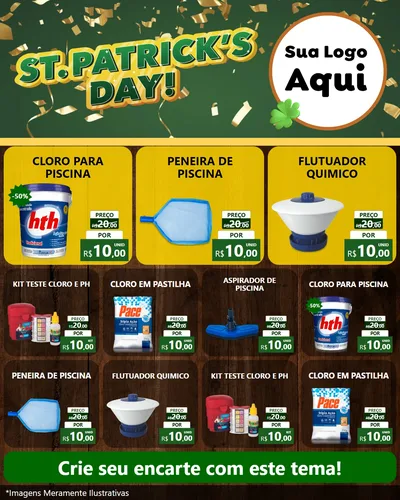 Modelo de Rede Social para Feed Instagram com o tema St Patriks Day para Produtos para Piscina