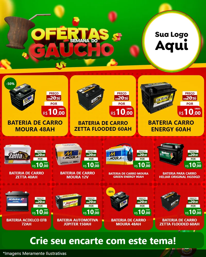 Modelo de Rede Social para Feed Instagram com o tema Ofertas Semana Do Gaúcho para Baterias Elétricas