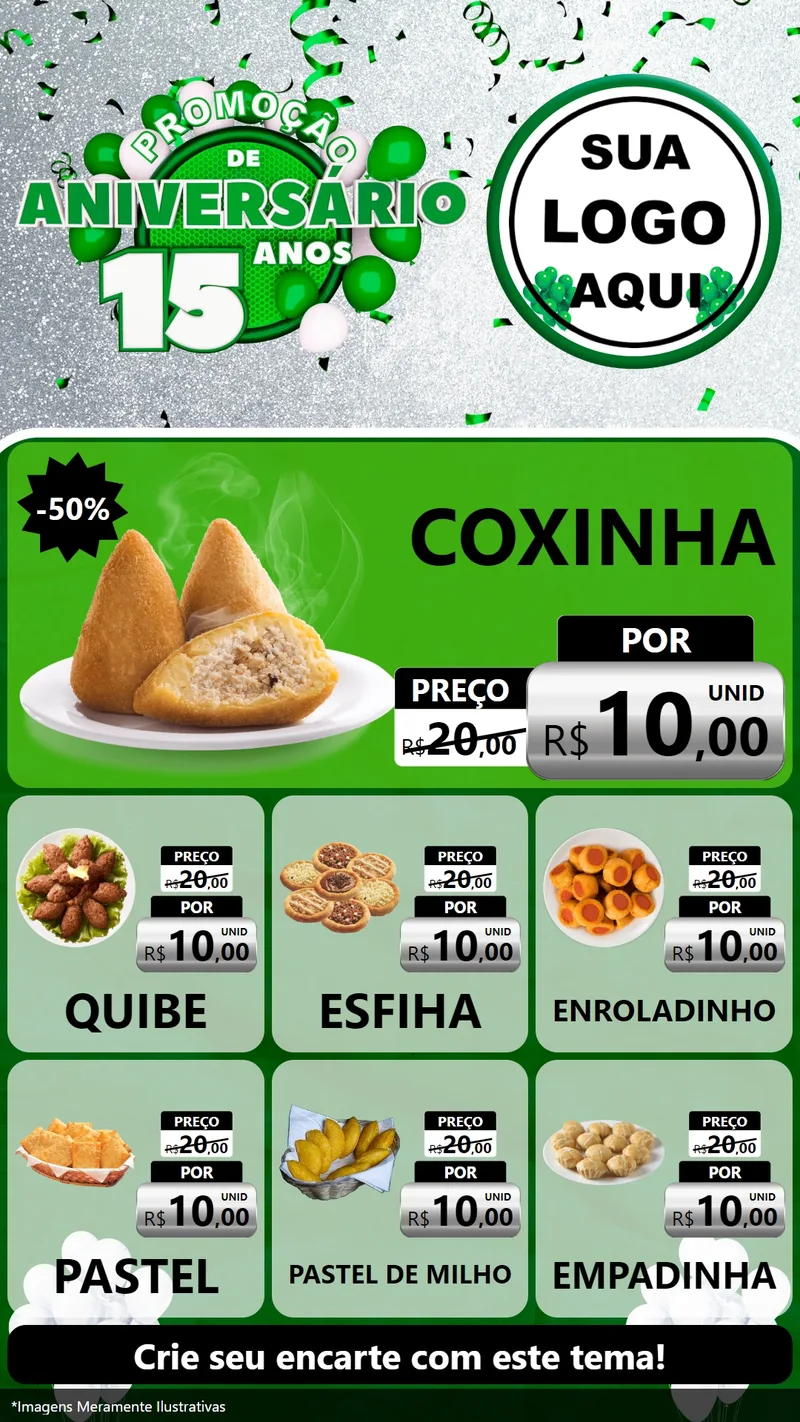 Modelo de Rede Social para Stories com o tema Promoção de Aniversário - 15 Anos para Salgadaria