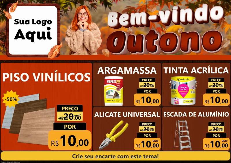 Modelo de Encarte para Encarte A4 Horizontal com o tema Bem-vindo Outono para Material para Construção