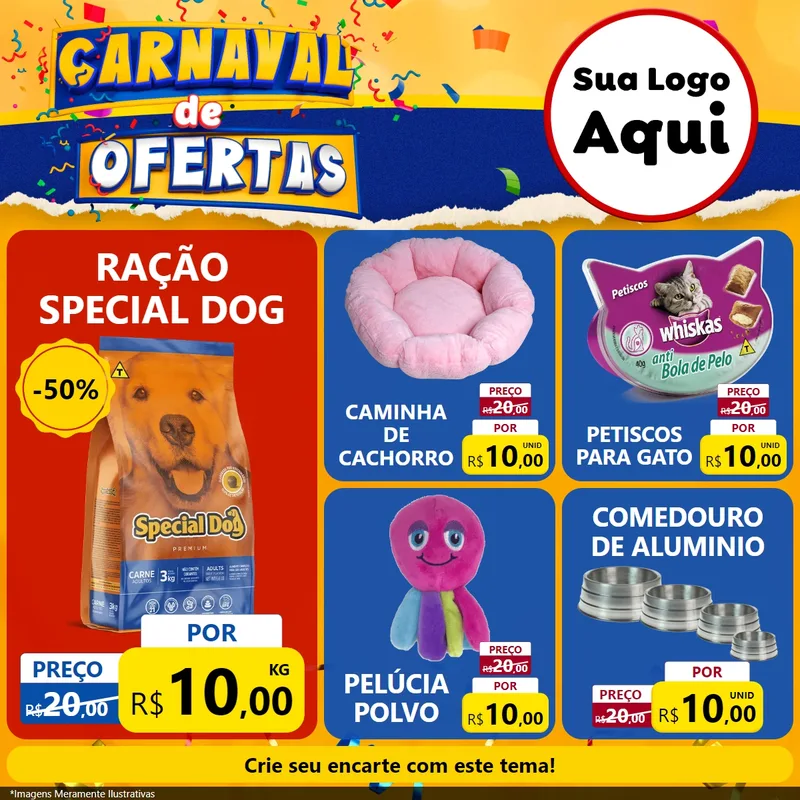 Modelo de Rede Social para Feed Facebook com o tema Carnaval de Ofertas para Pet Shop