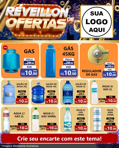Modelo de Rede Social para Feed Instagram com o tema Réveillon de Ofertas para Água e gás