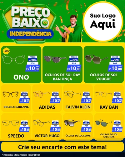 Modelo de Rede Social para Feed Instagram com o tema Preço Baixo de Independência para Óticas