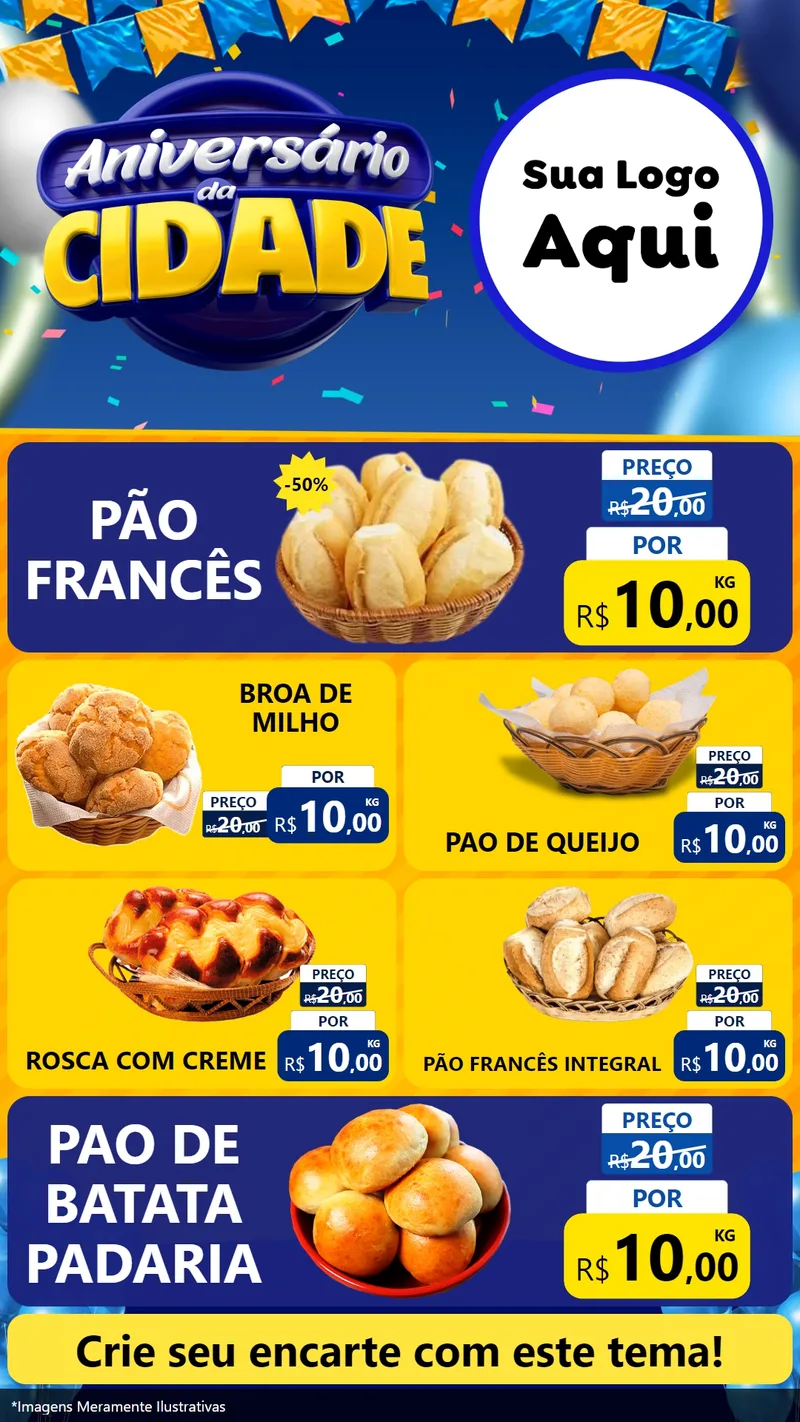 Modelo de TV para TV Vertical com o tema Aniversário da Cidade para Padaria
