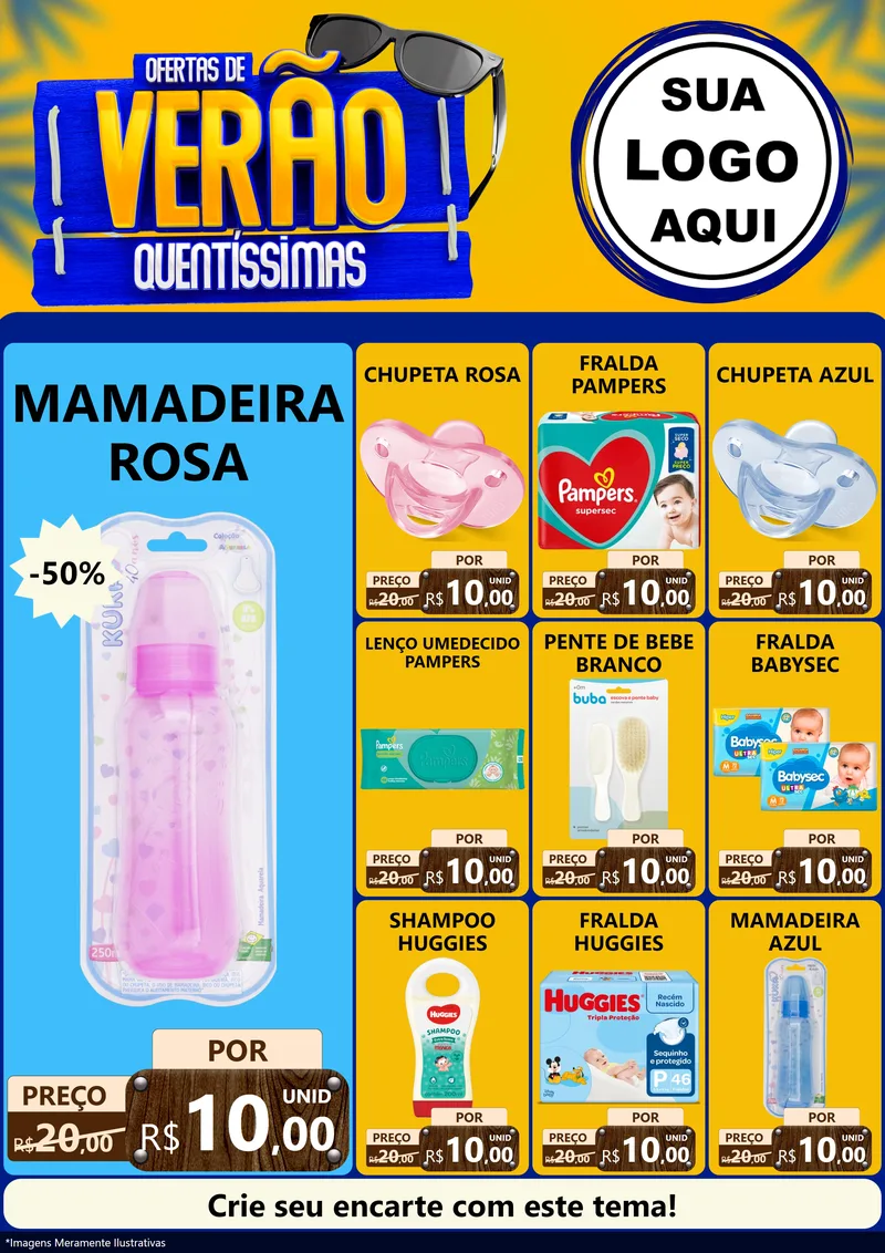 Modelo de Encarte para Encarte A4 Vertical com o tema Ofertas de Verão Quentíssimas para Bebês