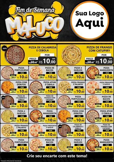 Modelo de Encarte para Encarte A4 Vertical com o tema Fim de Semana Maluco para Pizzaria