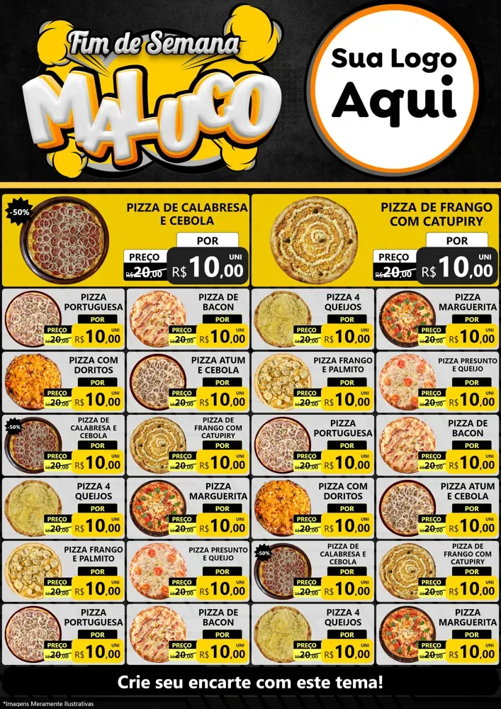 Modelo de Encarte para Encarte A4 Vertical com o tema Fim de Semana Maluco para Pizzaria