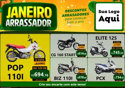 Modelo de Encarte para Encarte A4 Horizontal com o tema Janeiro Arrasador para Concessionaria de Motos