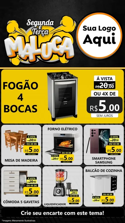 Modelo de Rede Social para Stories com o tema Segunda e Terça Maluca para Móveis e Eletro