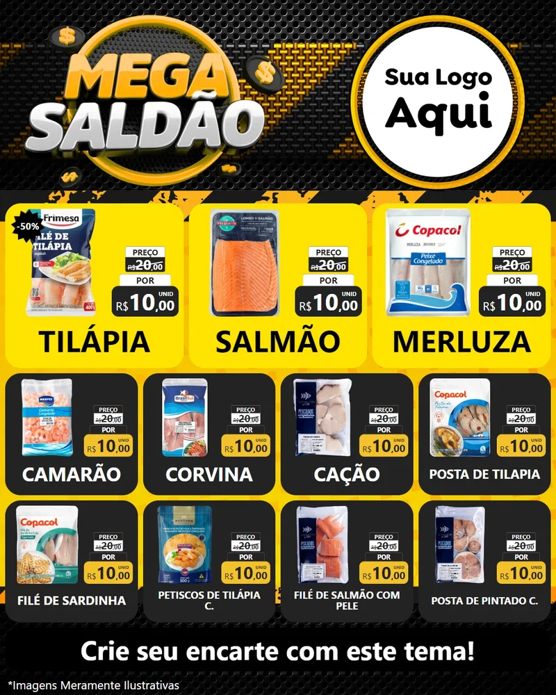 Modelo de Rede Social para Feed Instagram com o tema Mega Saldão para Peixaria