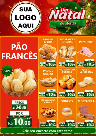Modelo de Encarte para Encarte A4 Vertical com o tema Um Natal de Ofertas para Padaria