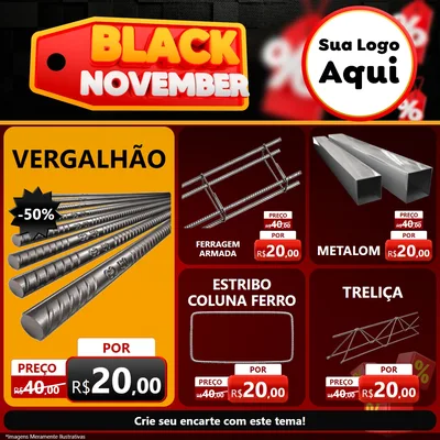 Modelo de Rede Social para Feed Facebook com o tema Black November para Ferragens