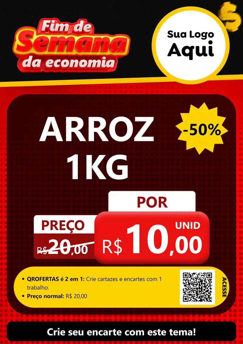 Modelo de Cartaz para Cartaz A4 Vertical com o tema Fim de Semana da Economia para Supermercado