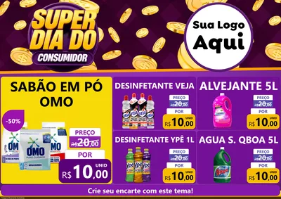 Modelo de Encarte para Encarte A4 Horizontal com o tema Super Dia do Consumidor para Produtos de Limpeza