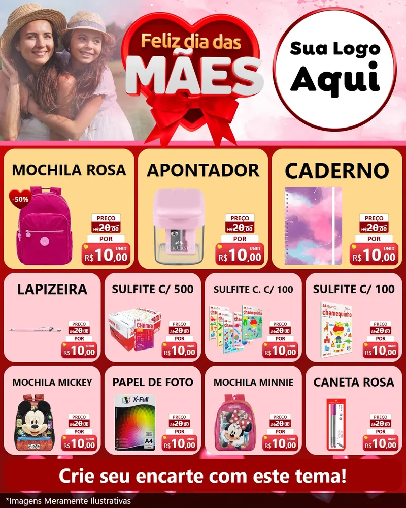 Modelo de Rede Social para Feed Instagram com o tema Feliz Dia Das Mães para Papelaria