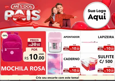 Modelo de Encarte para Encarte A4 Horizontal com o tema Mês dos Pais para Papelaria