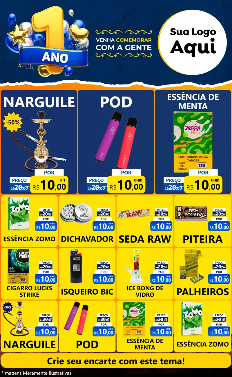 Modelo de Encarte para Encarte Grande com o tema Um Ano de Aniversário para Tabacaria