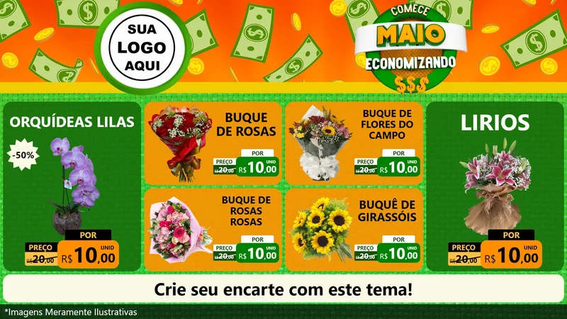 Modelo de TV para TV Horizontal com o tema Comece Maio Economizando para Floricultura e jardim