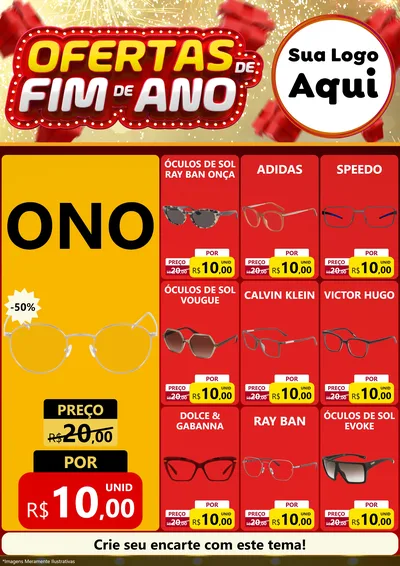 Modelo de Encarte para Encarte A4 Vertical com o tema Ofertas de Fim de Ano para Óticas