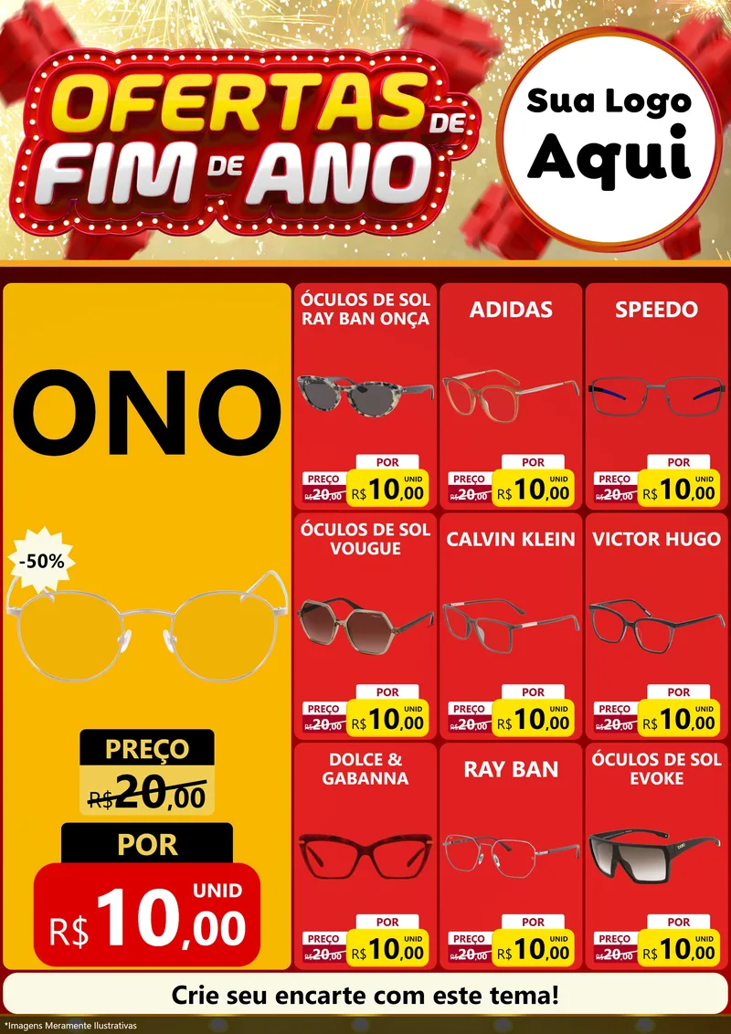 Modelo de Encarte para Encarte A4 Vertical com o tema Ofertas de Fim de Ano para Óticas