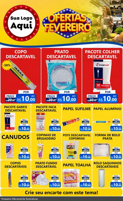 Modelo de Encarte para Encarte Grande com o tema Ofertas de Fevereiro para Embalagens