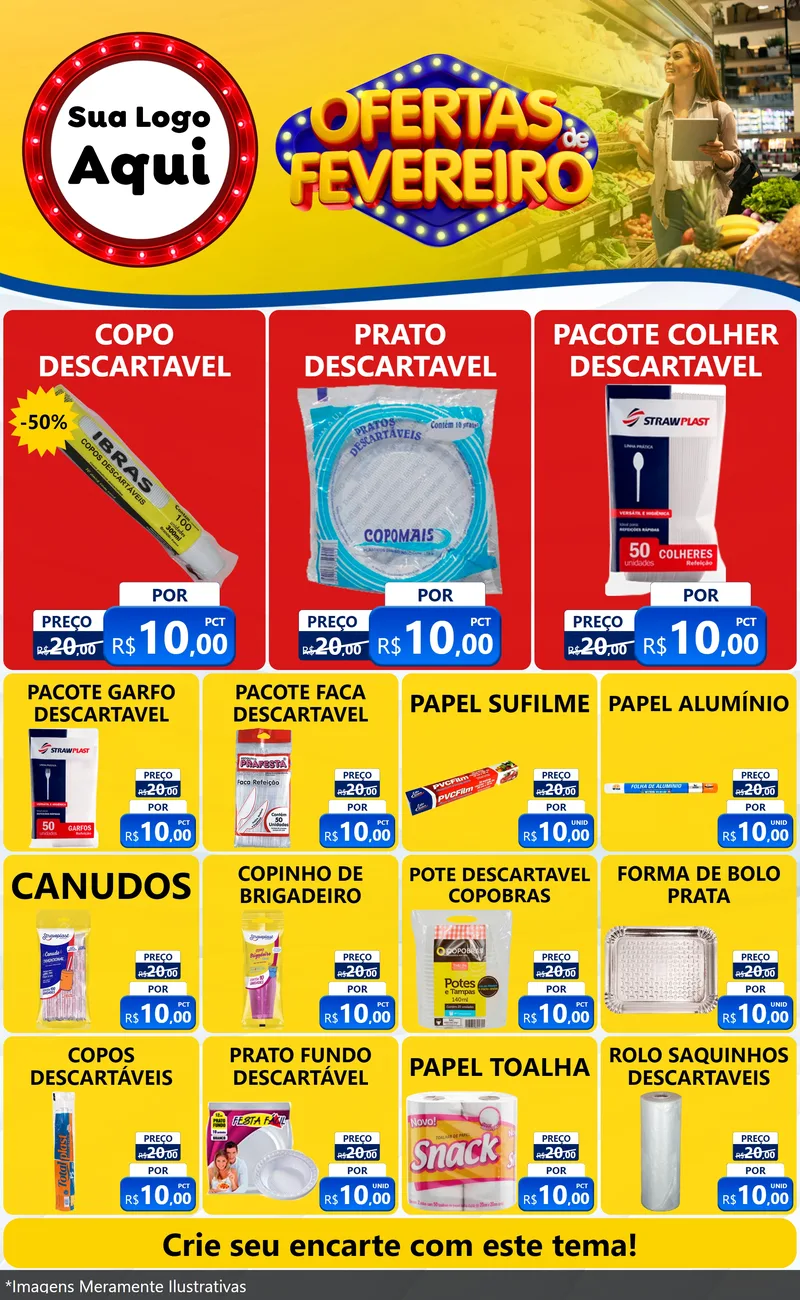 Modelo de Encarte para Encarte Grande com o tema Ofertas de Fevereiro para Embalagens