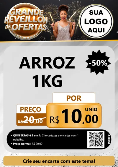 Modelo de Cartaz para Cartaz A4 Vertical com o tema Grande Réveillon de Ofertas para Supermercado