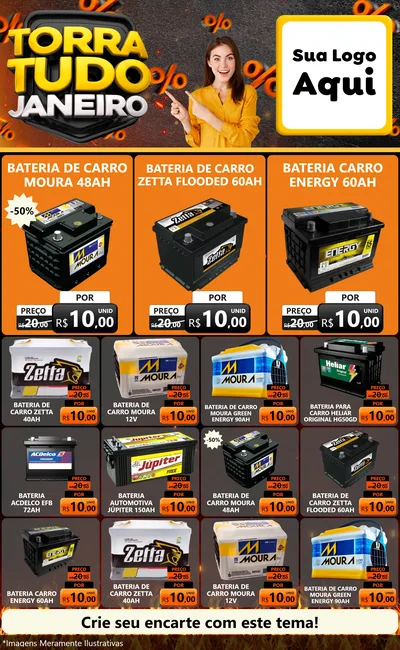 Modelo de Encarte para Encarte Grande com o tema Torra Tudo Janeiro para Baterias Elétricas