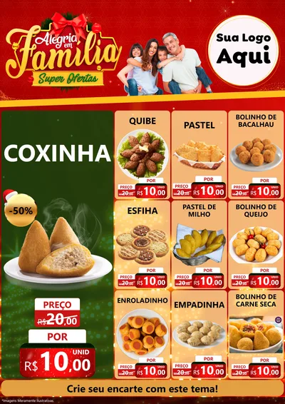 Modelo de Encarte para Encarte A4 Vertical com o tema Alegria em Família Super Ofertas - Natal para Salgadaria