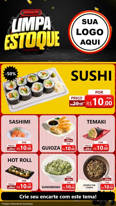 Modelo de Rede Social para Stories com o tema Operação Limpa Estoque para Comida japonesa