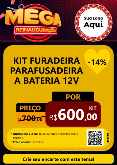 Modelo de Cartaz para Cartaz A4 Vertical com o tema Mega Reinauguração para Maquinas e Ferramentas