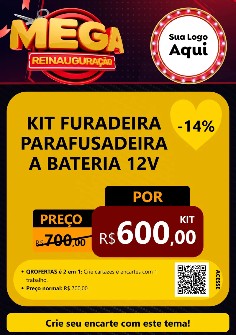 Modelo de Cartaz para Cartaz A4 Vertical com o tema Mega Reinauguração para Maquinas e Ferramentas