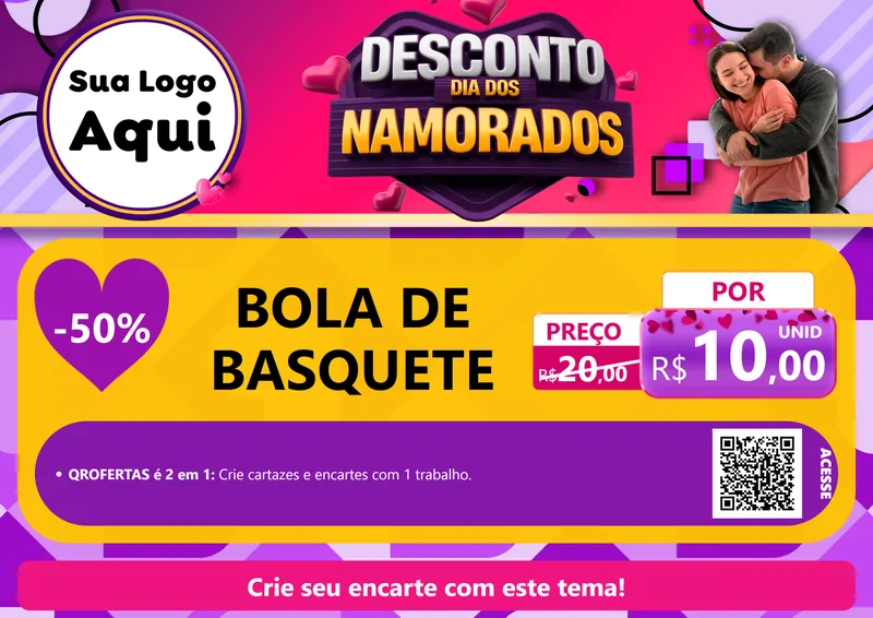 Modelo de Cartaz para Cartaz A4 Horizontal com o tema Desconto Dia dos Namorados para Artigos Esportivos