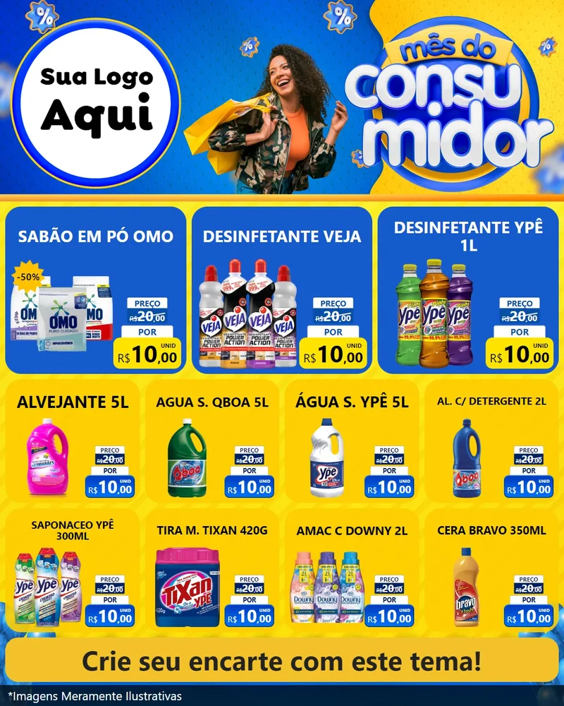 Modelo de Rede Social para Feed Instagram com o tema Mês do Consumidor para Produtos de Limpeza
