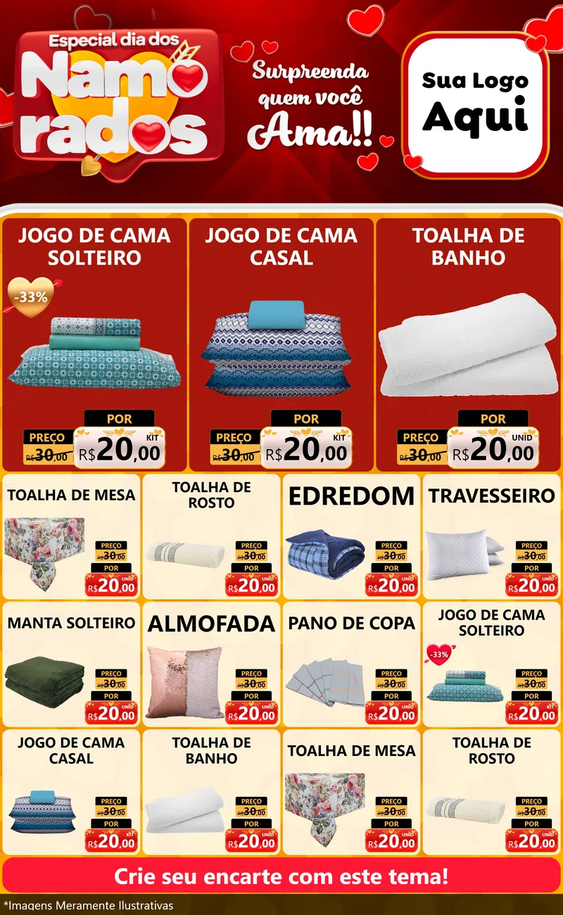 Modelo de Encarte para Encarte Grande com o tema Especial Dia dos Namorados para Cama, Mesa e Banho