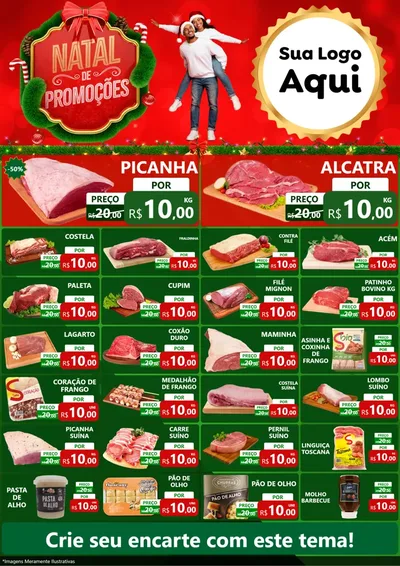 Modelo de Encarte para Encarte A4 Vertical com o tema Natal de Promoções para Açougue